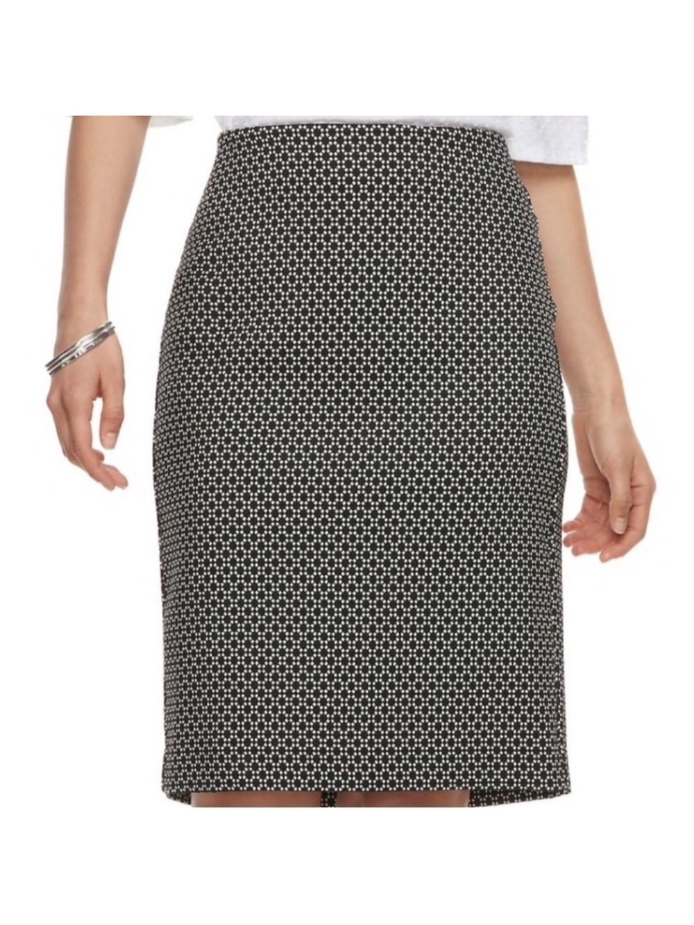 ELLE XXL Black White Pull On Stretch Pencil Skirt